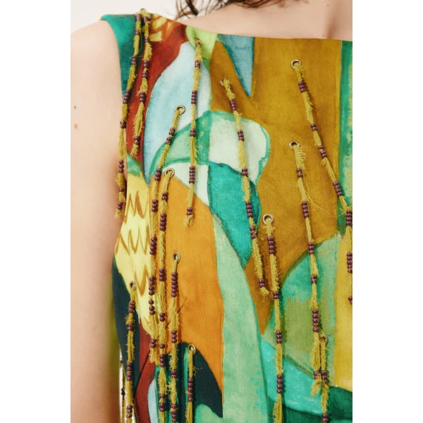 Alemais Mokshini Beaded Fringe Mini Dress  Sustainable Dresses with Alemais print - Coveti Australian Designer