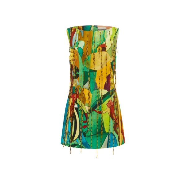 Alemais Mokshini Beaded Fringe Mini Dress  Sustainable Dresses with Alemais print - Coveti Australian Designer