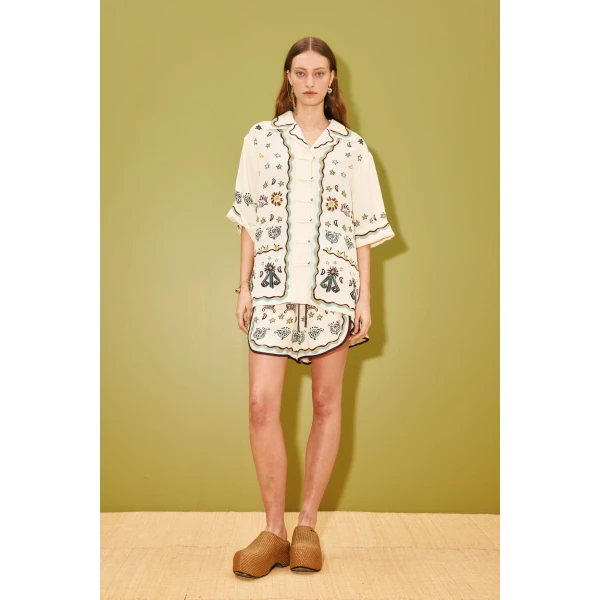 Alemais Sun Dancer Relaxed Shirt  Sustainable Tops with Alemais print - Coveti Australian Designer