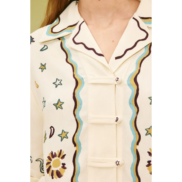 Alemais Sun Dancer Relaxed Shirt  Sustainable Tops with Alemais print - Coveti Australian Designer