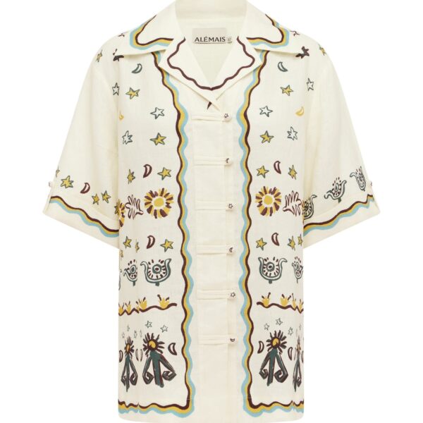 Alemais Sun Dancer Relaxed Shirt  Sustainable Tops with Alemais print - Coveti Australian Designer