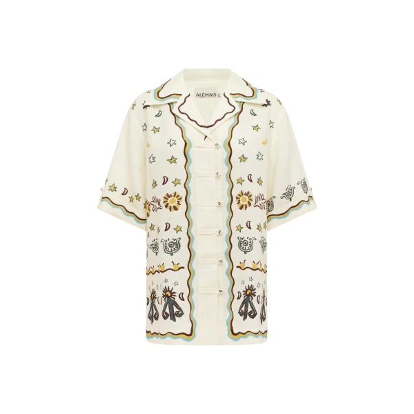 Alemais Sun Dancer Relaxed Shirt  Sustainable Tops with Alemais print - Coveti Australian Designer