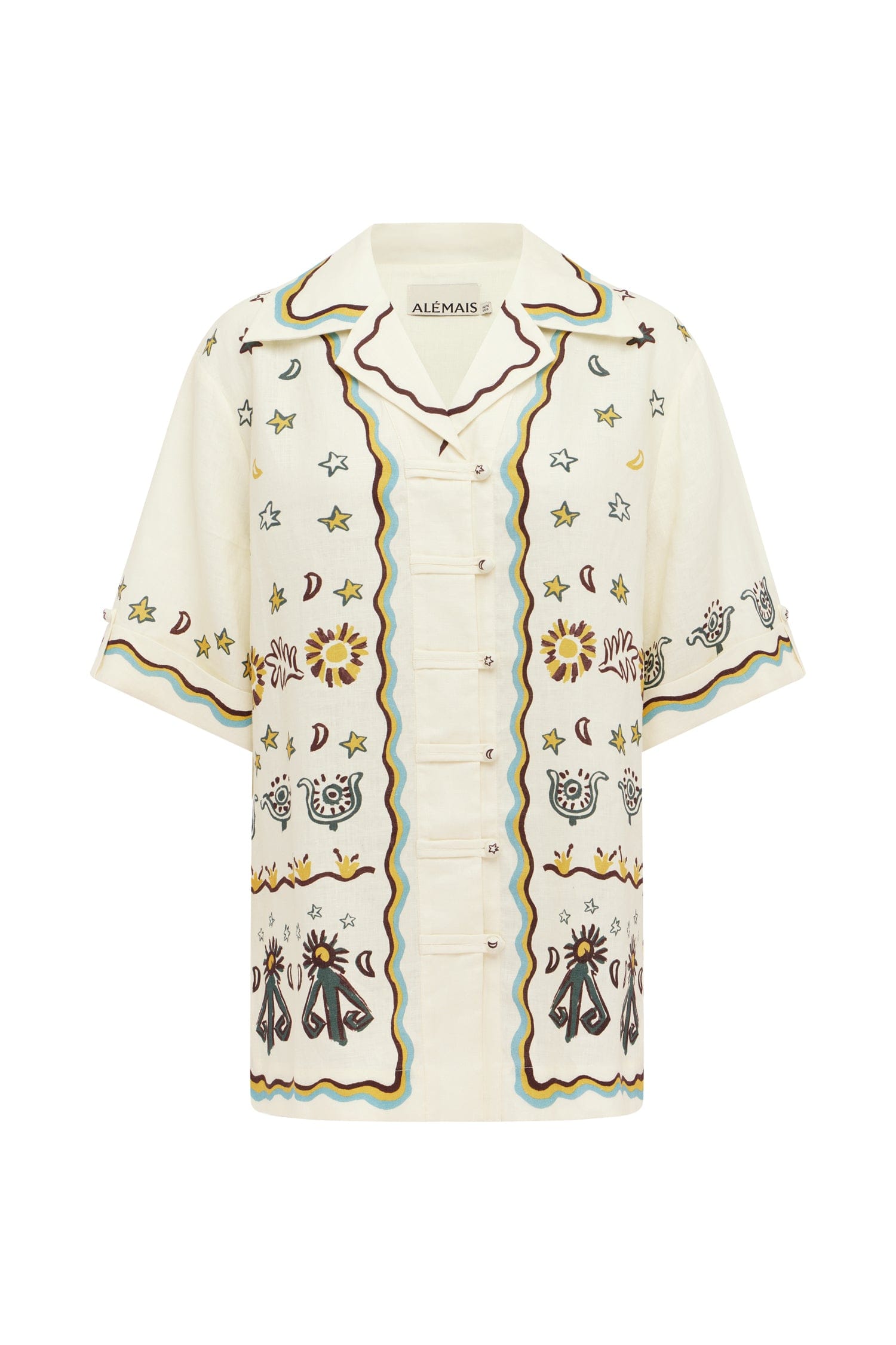 Alemais Sun Dancer Relaxed Shirt  Sustainable Tops with Alemais print - Coveti Australian Designer