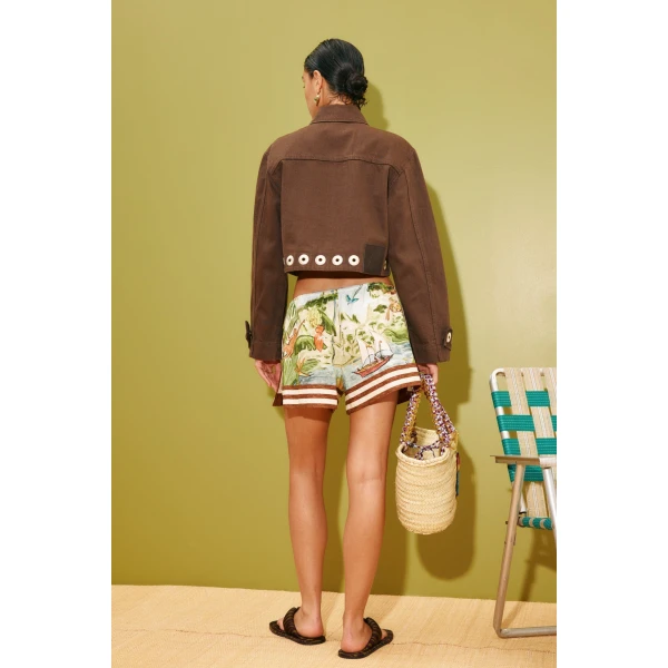 Alemais Tobe Denim Jacket  Sustainable Jackets with Alemais print - Coveti Australian Designer