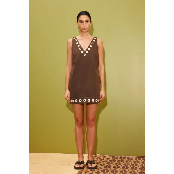 Alemais Tobe Denim Mini Dress  Sustainable Dresses with Alemais print - Coveti Australian Designer