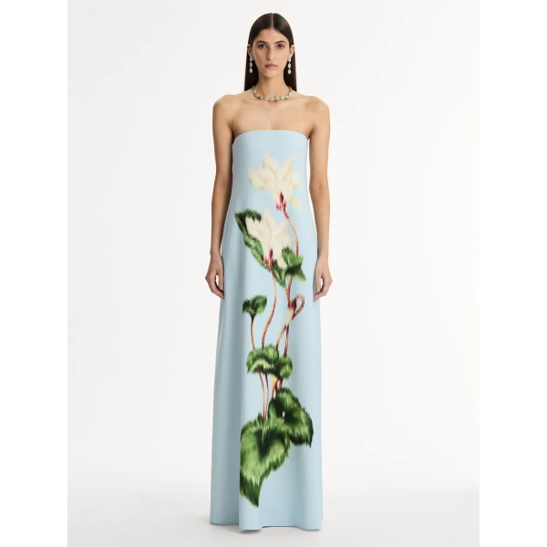 Oscar de la Renta Chiné Cyclamen Strapless Gown - Dresses - American Luxury Evening Wear at Coveti