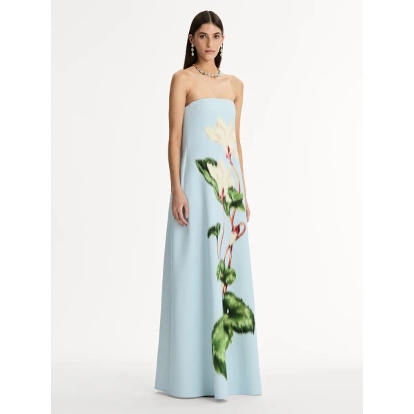 Oscar de la Renta Chiné Cyclamen Strapless Gown - Dresses - American Luxury Evening Wear at Coveti