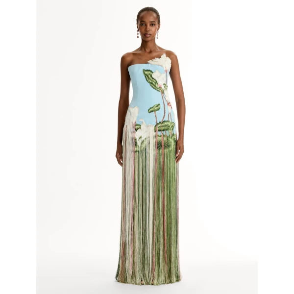 Oscar de la Renta Chiné Cyclamen Threadwork Fringe Gown - Dresses - American Luxury Evening Wear at Coveti