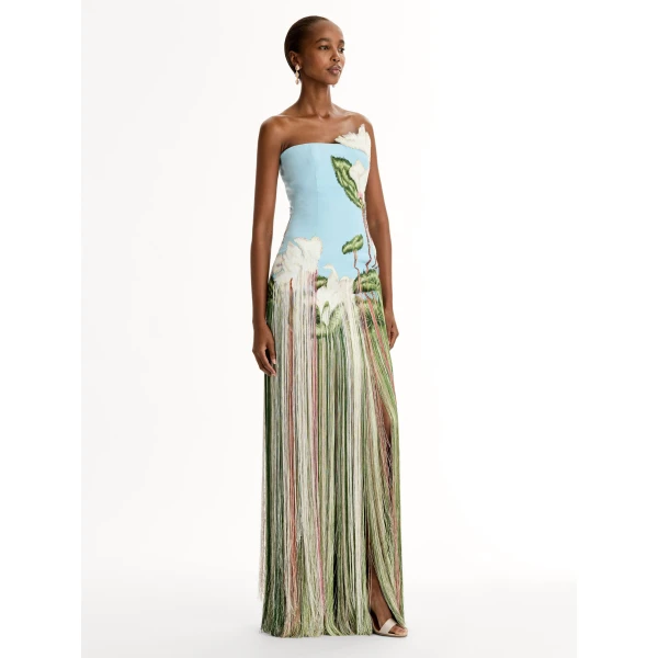 Oscar de la Renta Chiné Cyclamen Threadwork Fringe Gown - Dresses - American Luxury Evening Wear at Coveti