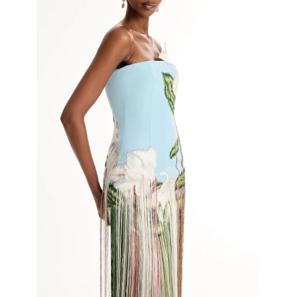 Oscar de la Renta Chiné Cyclamen Threadwork Fringe Gown - Dresses - American Luxury Evening Wear at Coveti