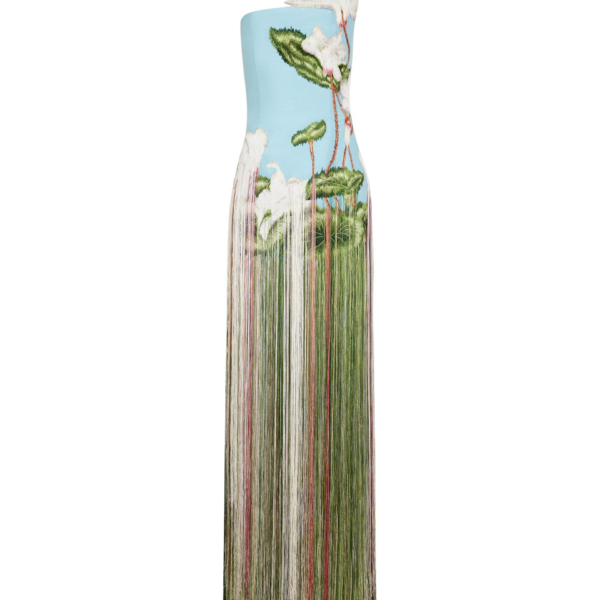 Oscar de la Renta Chiné Cyclamen Threadwork Fringe Gown - Dresses - American Luxury Evening Wear at Coveti