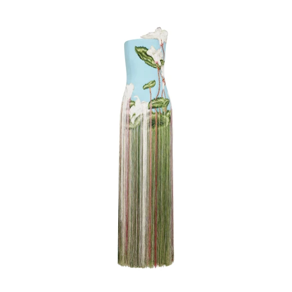 Oscar de la Renta Chiné Cyclamen Threadwork Fringe Gown - Dresses - American Luxury Evening Wear at Coveti