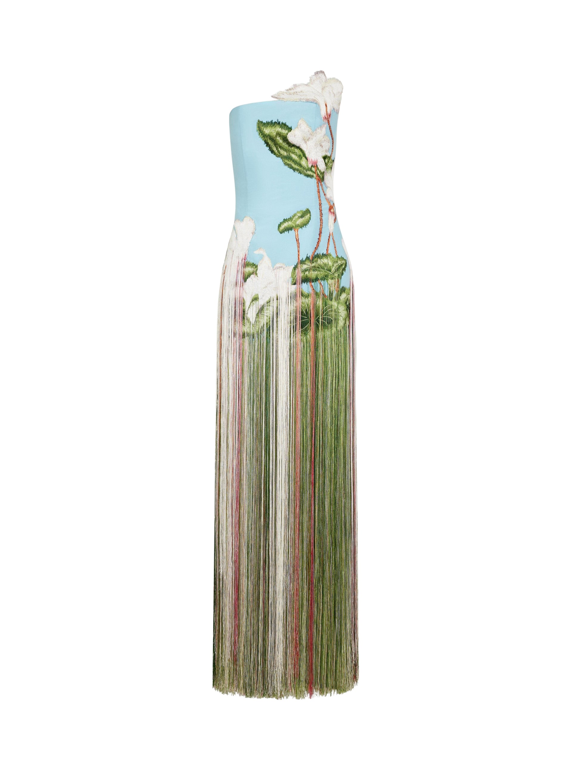 Oscar de la Renta Chiné Cyclamen Threadwork Fringe Gown