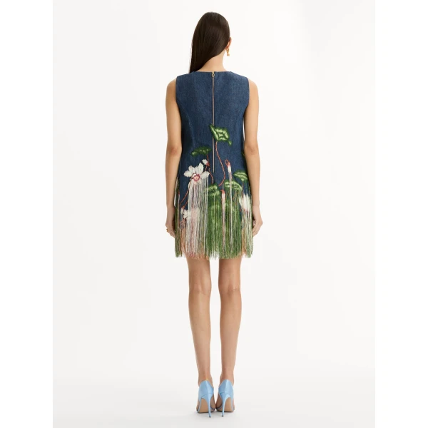 Oscar de la Renta Chiné Cyclamen Threadwork Fringe Shift Dress - Dresses - American Luxury Evening Wear at Coveti