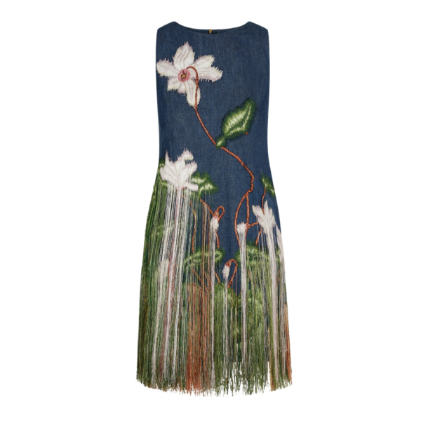 Oscar de la Renta Chiné Cyclamen Threadwork Fringe Shift Dress - Dresses - American Luxury Evening Wear at Coveti