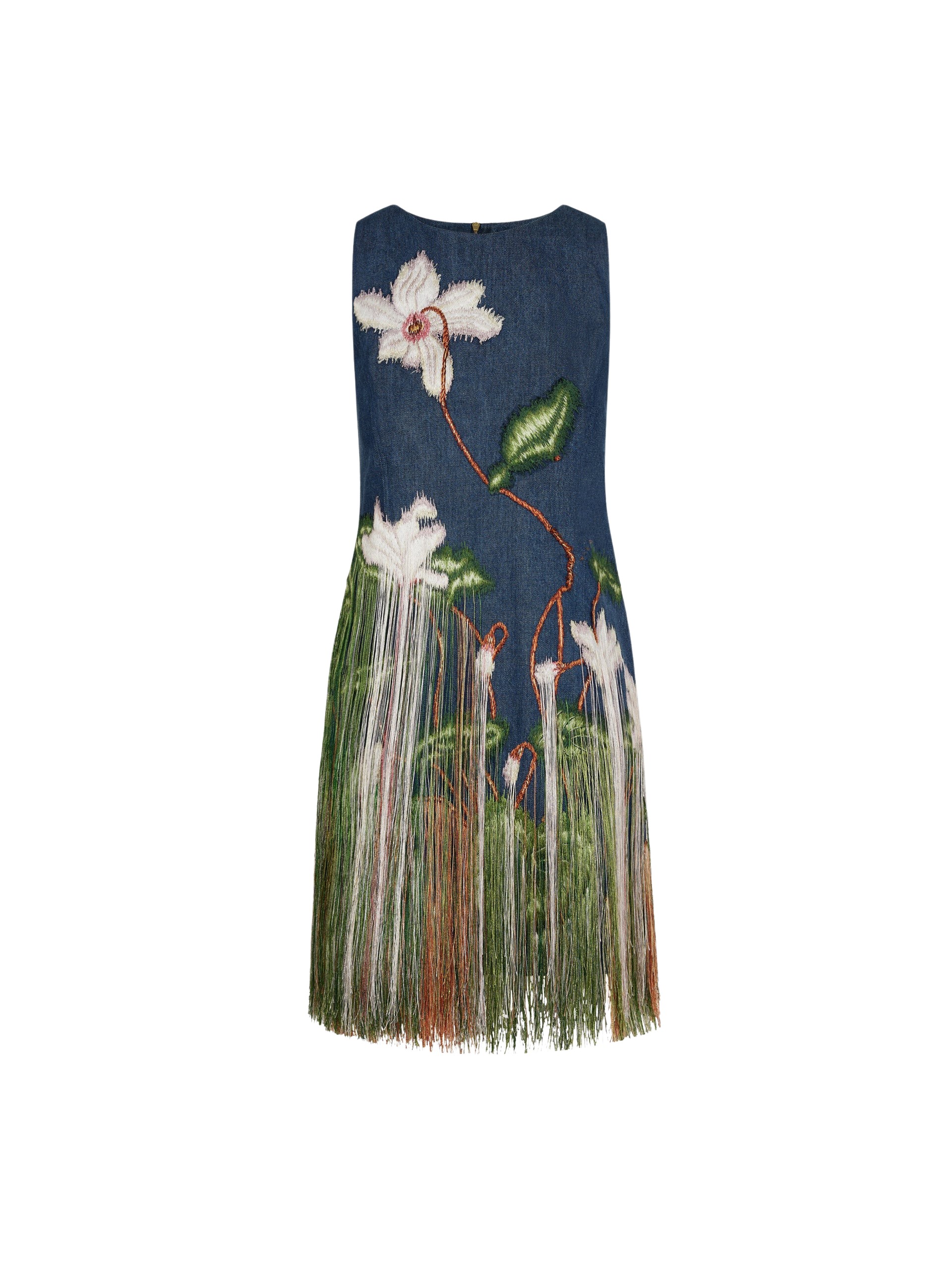 Oscar de la Renta Chiné Cyclamen Threadwork Fringe Shift Dress