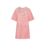 Oscar de la Renta Crystal Necklace Embroidered Suede Dress - Dresses - American Luxury Evening Wear at Coveti