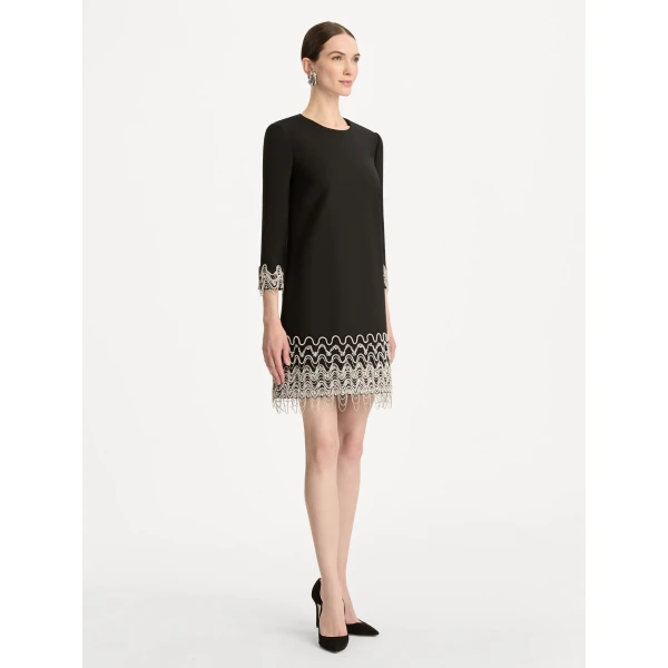 Oscar de la Renta Crystal Wave Embroidered Shift Dress - Dresses - American Luxury Evening Wear at Coveti