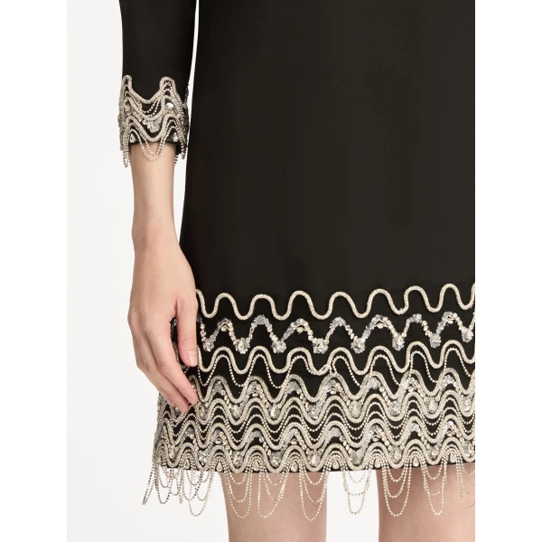 Oscar de la Renta Crystal Wave Embroidered Shift Dress - Dresses - American Luxury Evening Wear at Coveti