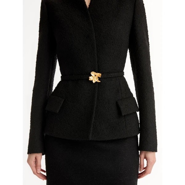 Oscar de la Renta Cyclamen Belt Tweed Jacket - Jackets - American Luxury Evening Wear at Coveti