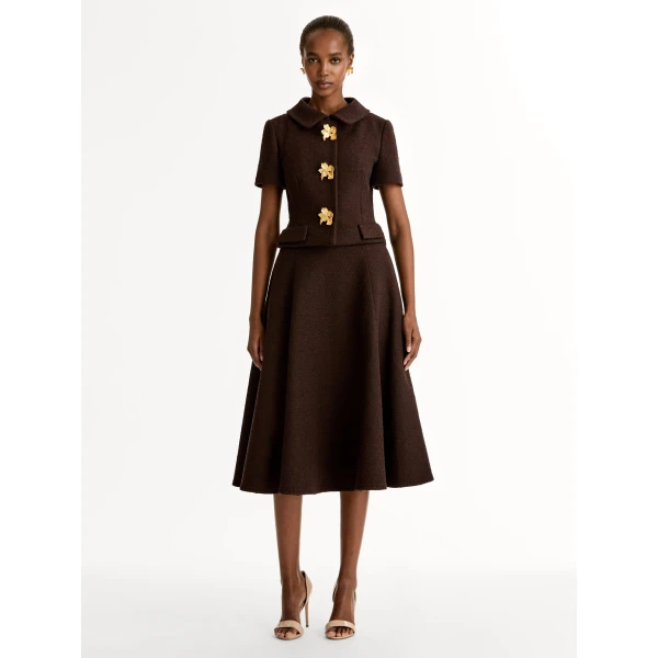 Oscar de la Renta Cyclamen Button Tweed Jacket - Jackets - American Luxury Evening Wear at Coveti
