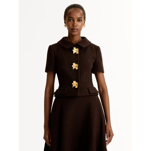 Oscar de la Renta Cyclamen Button Tweed Jacket - Jackets - American Luxury Evening Wear at Coveti