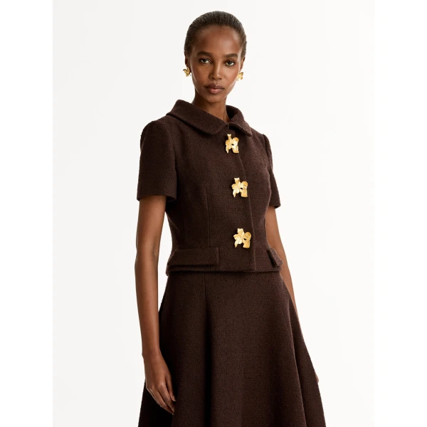 Oscar de la Renta Cyclamen Button Tweed Jacket - Jackets - American Luxury Evening Wear at Coveti