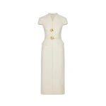 Oscar de la Renta Cyclamen-Detailed Wool Tweed Dress - Dresses - American Luxury Evening Wear at Coveti