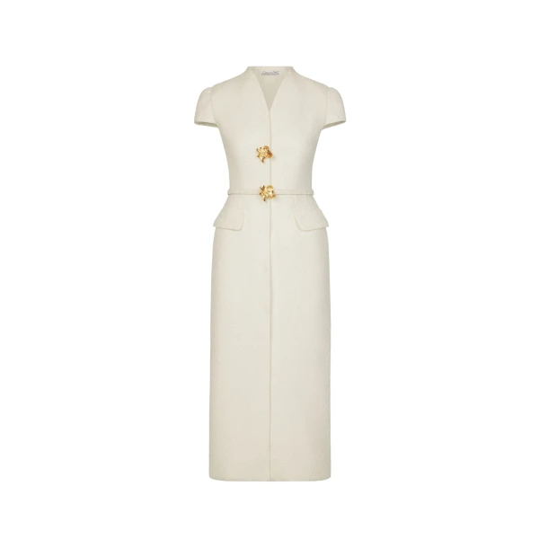 Oscar de la Renta Cyclamen-Detailed Wool Tweed Dress - Dresses - American Luxury Evening Wear at Coveti