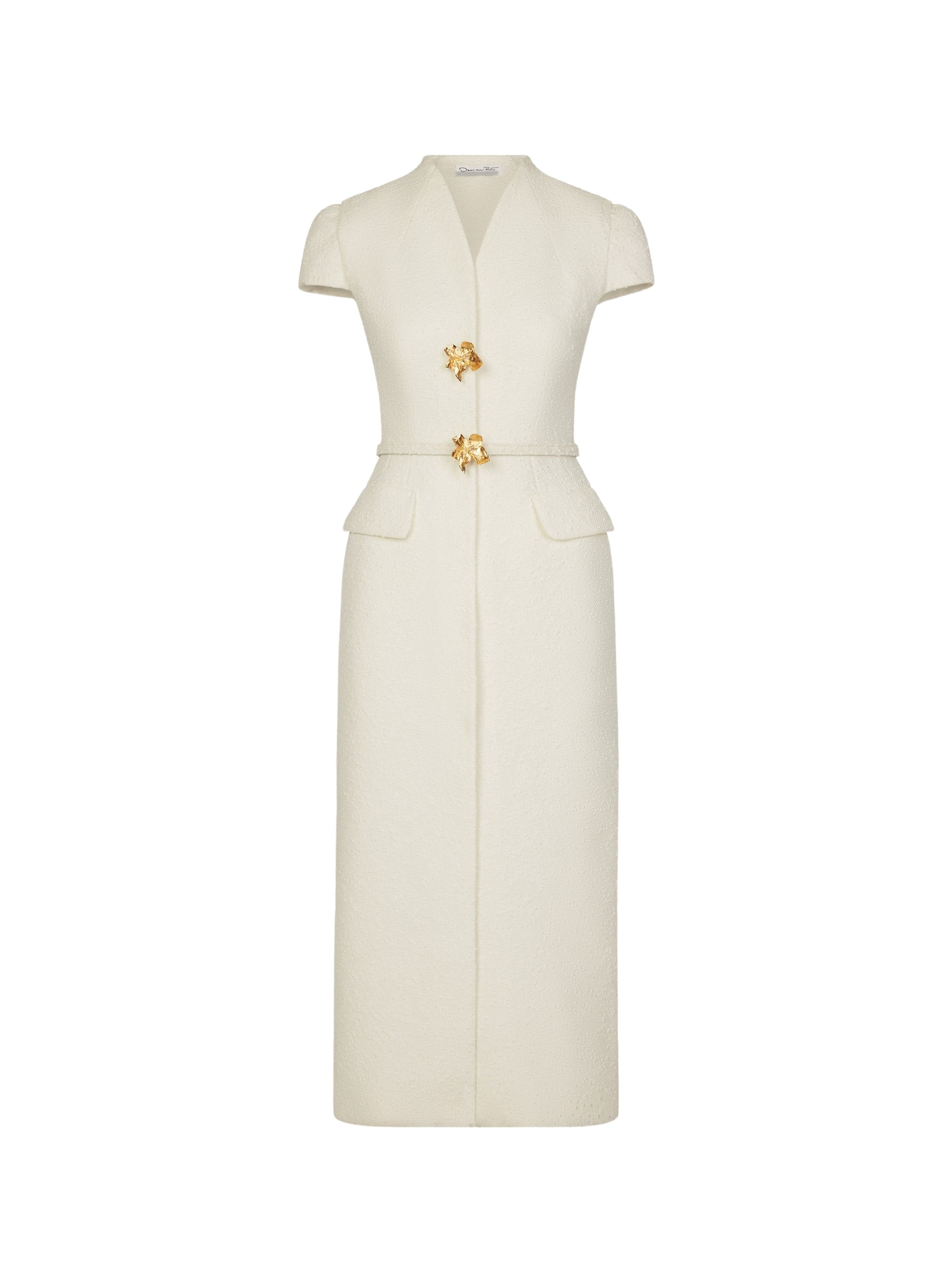 Oscar de la Renta Cyclamen-Detailed Wool Tweed Dress