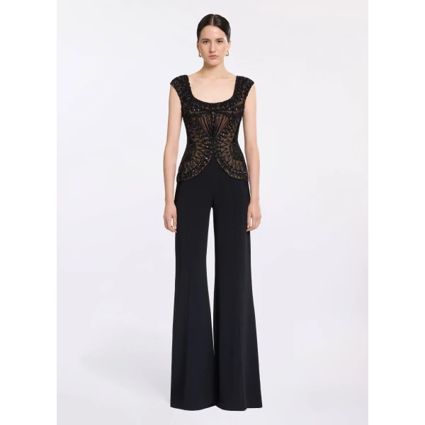 Elie Saab Bead Embroidered Cady Jumpsuit, view 2