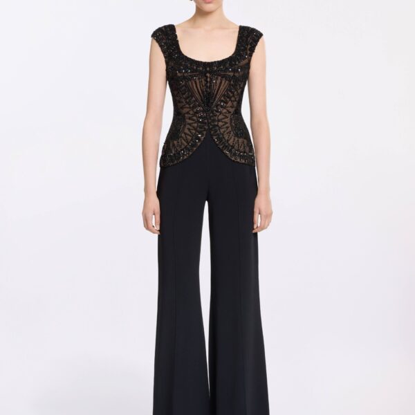Elie Saab Bead Embroidered Cady Jumpsuit in Black featuring  – Luxury Designer Fashion at Coveti.
