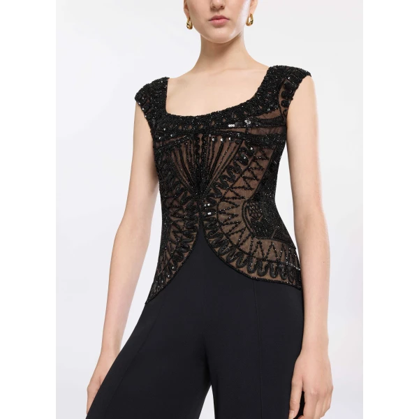 Elie Saab Bead Embroidered Cady Jumpsuit, view 5