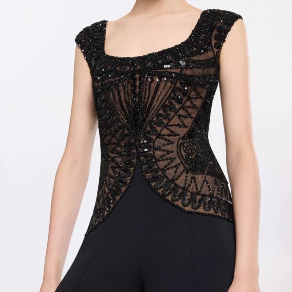 Elie Saab Bead Embroidered Cady Jumpsuit in Black featuring  – Luxury Designer Fashion at Coveti.