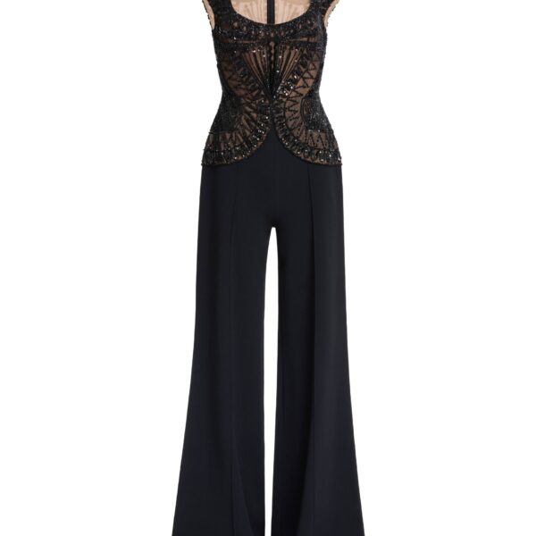 Elie Saab Bead Embroidered Cady Jumpsuit in Black featuring  – Luxury Designer Fashion at Coveti.