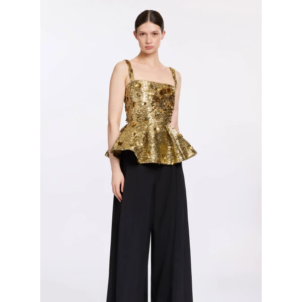 Elie Saab Bead Embroidered Peplum Top, view 2