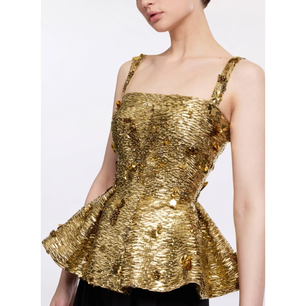Elie Saab Bead Embroidered Peplum Top, view 5