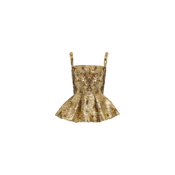 Elie Saab Bead Embroidered Peplum Top in Gold featuring 35% Polyamide