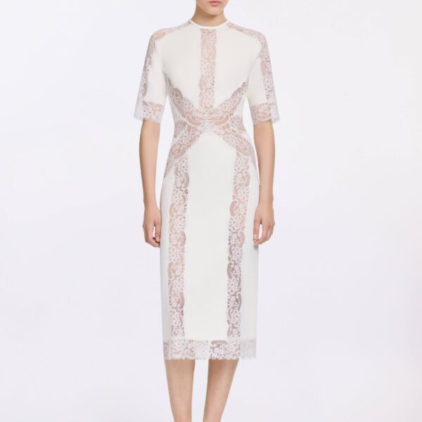 Elie Saab Cady And Lace Dress in White featuring  – Luxury Designer Fashion at Coveti.