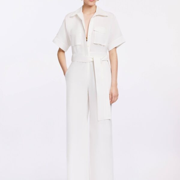 Elie Saab Cotton Jumpsuit in White featuring 100% Cotton – Luxury Designer Fashion at Coveti.