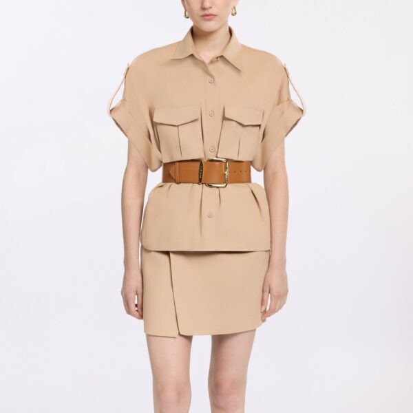 Elie Saab Drill Shirt in Brown featuring  – Luxury Designer Fashion at Coveti.