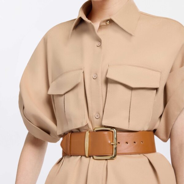 Elie Saab Drill Shirt in Brown featuring  – Luxury Designer Fashion at Coveti.