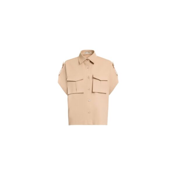 Elie Saab Drill Shirt in Brown featuring  – Luxury Designer Fashion at Coveti.