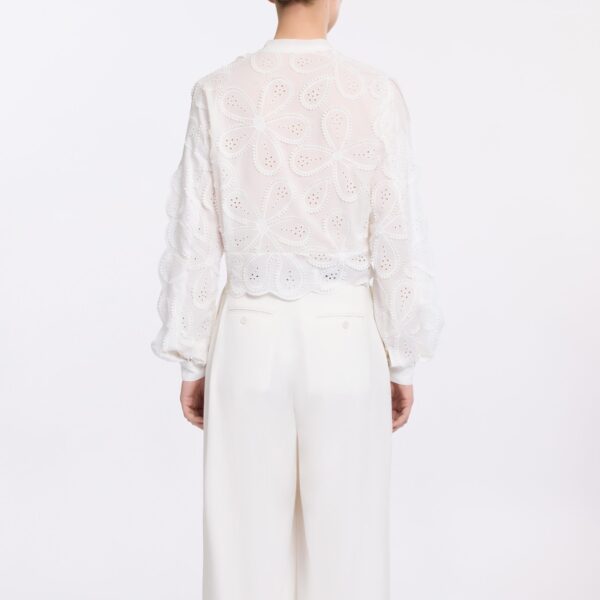 Elie Saab Embroidered Cotton Blouse in White featuring 55% Polyester