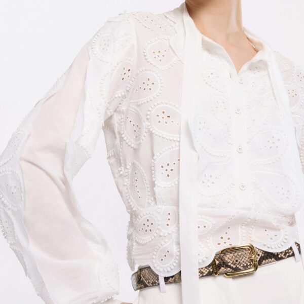 Elie Saab Embroidered Cotton Blouse in White featuring 55% Polyester