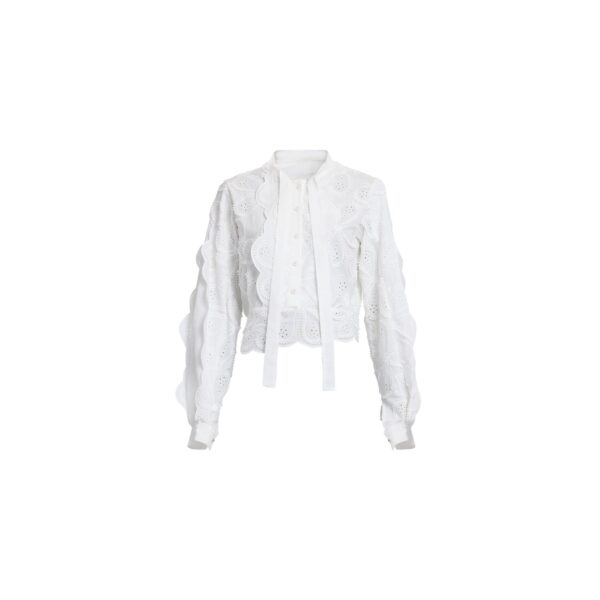 Elie Saab Embroidered Cotton Blouse in White featuring 55% Polyester