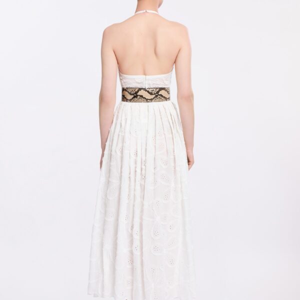Elie Saab Embroidered Cotton Midi Dress in White featuring 55% Cotton