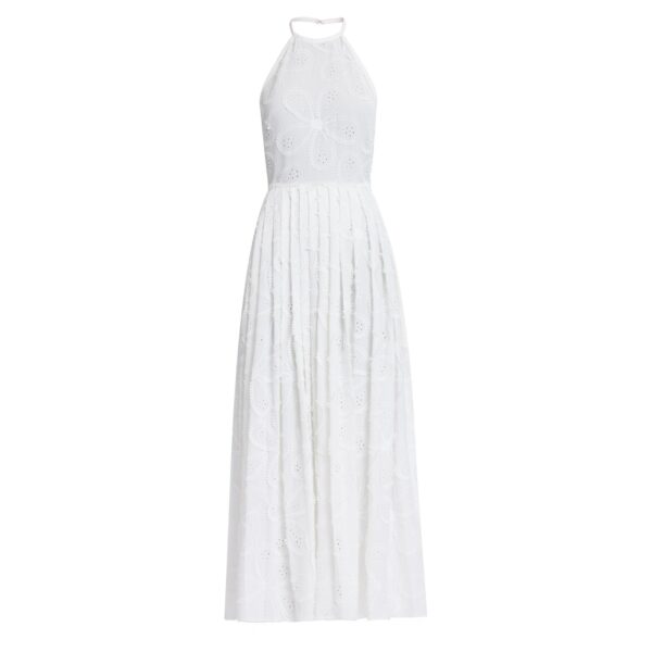 Elie Saab Embroidered Cotton Midi Dress in White featuring 55% Cotton