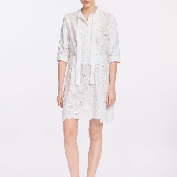 Elie Saab Embroidered Cotton Short Dress in White featuring  – Luxury Designer Fashion at Coveti.