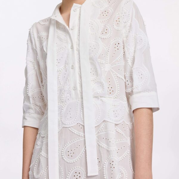 Elie Saab Embroidered Cotton Short Dress in White featuring  – Luxury Designer Fashion at Coveti.